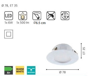 Picture of Integrated led recessed  spotlight for false ceiling 6w 3000k