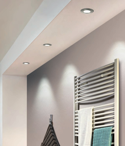 Recessed led spotlight for bathroom false ceiling 6w 300k ip44 round chromed finish