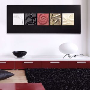 Picture of Pintdecor moma wall art contemporary design black canvas with 5 hand-decorated ceramics elements with silver foil and copper details