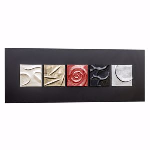 Pintdecor moma wall art contemporary design black canvas with 5 hand-decorated ceramics elements with silver foil and copper details