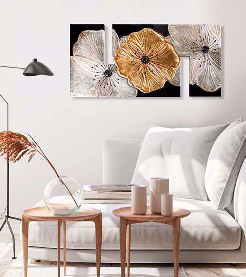 Picture of Pintdecor petunia oro piccola wall art 115x55 hand-decorated with gold and silver foil