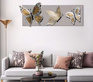 Pintdecor butterfly deluxe wall art hand-decorated butterflies on dove grey lacquered canvas