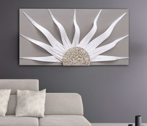 Picture of Pintdecor solar storm white modern wall art hand-decorated dove grey canvas with silver foil details