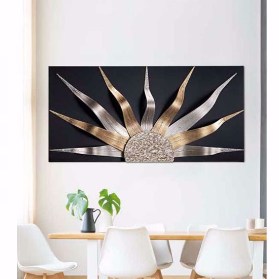 Pintdecor solar storm refined wall art hand-decorated black canvas with silver foil details