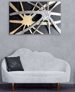 Picture of Pintdecor spider abstract wall art with hand-made elements with gold and silver foil on black canvas