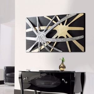 Pintdecor spider abstract wall art with hand-made elements with gold and silver foil on black canvas