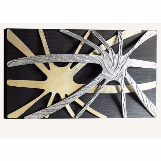 Picture of Pintdecor spider abstract wall art with hand-made elements with gold and silver foil on black canvas
