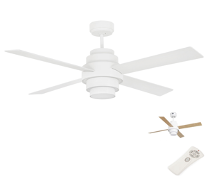 Picture of Ceiling fan with white wooden blades and light