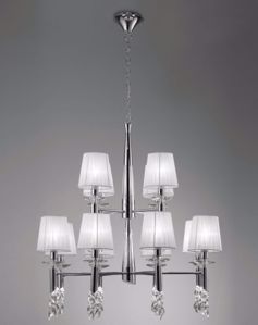 Mantra tiffany chrome big suspension light 12 organza lampshades