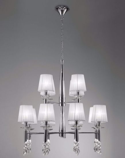 Picture of Mantra tiffany chrome big suspension light 12 organza lampshades