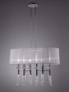 Mantra tiffany chrome big suspension elegant design oval organza lampshade