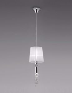 Mantra tiffany chrome small suspension 23cm with organza lampshade and crystals 