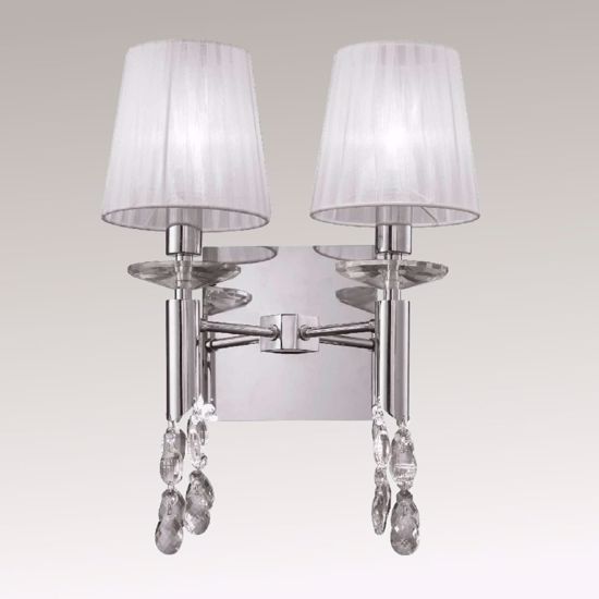 Picture of Chrome wall light contemporary design with 2 organza lampshades mantra tiffany