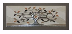 Picture of Quadro albero della vita artigianale 155x65 tortora argento per soggiorno