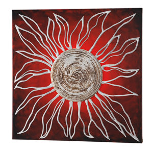 Pintdecor sole rosso wall art hand-decorated embossed canvas with silver foil details