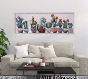 Picture of Quadro dipinto orizzontale piante grasse 95x35 cornice di legno