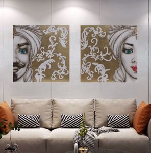 Sicilian gold dark brown couple paintings 80x80 decorated paintings for living room