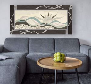 Artitalia big waves on the sunset artwork 180x85 cm with glitter and silver leaf