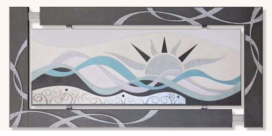 Picture of Artitalia big waves on the sunset artwork 180x85 cm with glitter and silver leaf