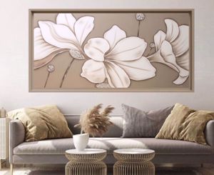 Quadro orchidea tortora per soggiorno dipinto su tela cornice 137x70