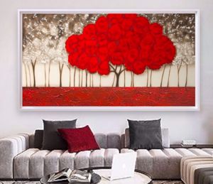 Quadro albero rosso 137x70cm dipinto moderno cornice bianca