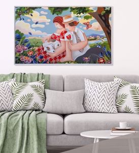 Quadro dipinto su tela 122x72 paesaggio romantico per soggiorno moderno