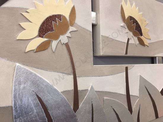 Picture of Artitalia wall art sunflowers 155x65 floral design handdecorated with silver foil and glittering details