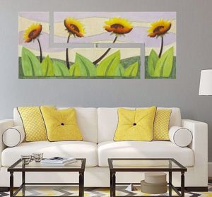 Picture of Artitalia sunflower ii wall art 152x65 shades of yellow embossed hand decorated canvas