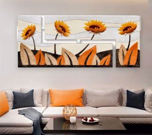Picture of Artitalia sunflower i wall art 152x65 shades of orange embossed hand decorated canvas