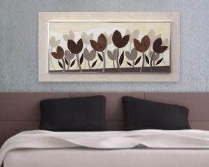 Picture of Quadro per camera da letto tulipani 120x60 tortora argento