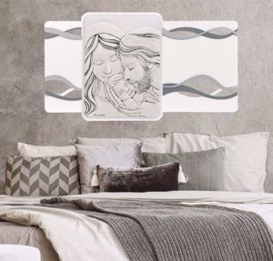 Picture of Capezzale moderno sacra famiglia bianco grigio 105x56 legno marmorino