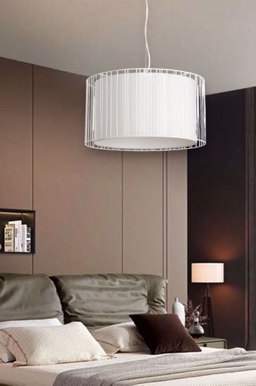 Faro linda suspension in white metal and shade in white fabric