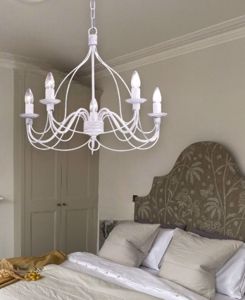 Lampadario di ferro battuto bianco antico 5 luci per camera da letto provenzale