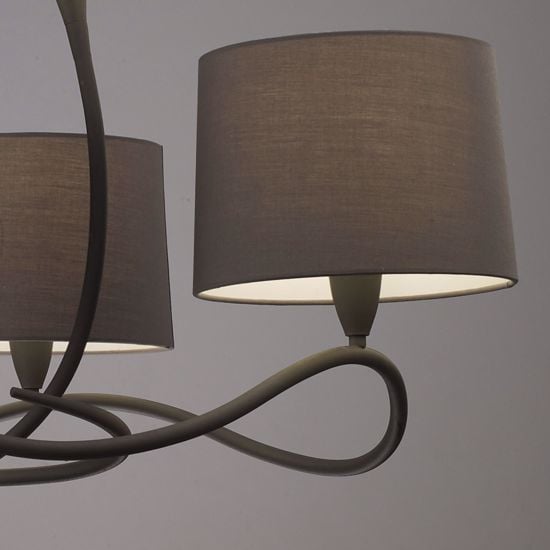 Mantra lua ash grey 3-light suspension with fabric lampshade