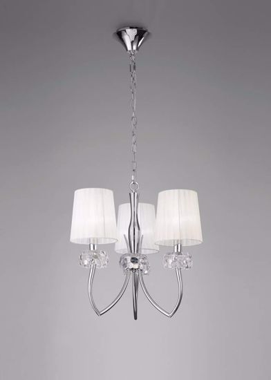 Contemporary chrome pendant lamp with 3 white shades