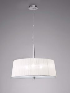 Suspension in chrome metal with shade in white organza