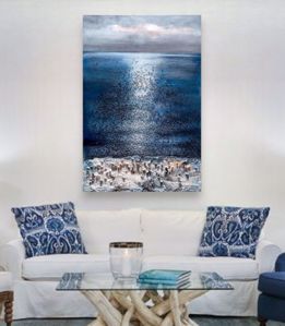 Picture of Quadro verricale astratto blu mare 100x150 per soggiorno