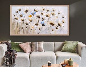 Picture of Quadro moderno fiori dipinti 128x68 decorato con cornice