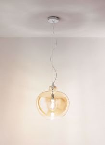 Lampada a sospensione sfera di vetro ambra bowl perenz illuminazione
