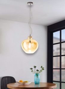 Lampada a sospensione sfera di vetro ambra bowl perenz illuminazione