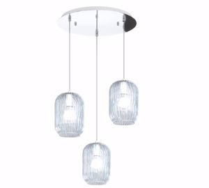 Toplight tender hanging lamp with three lights in cascade for living room with blue striped glasses