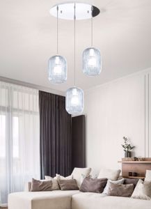 Toplight tender hanging lamp with three lights in cascade for living room with blue striped glasses