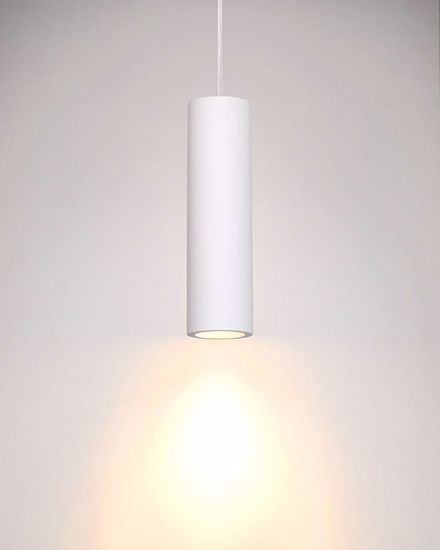 Suspension lamp cylinder in white gypsum paintable