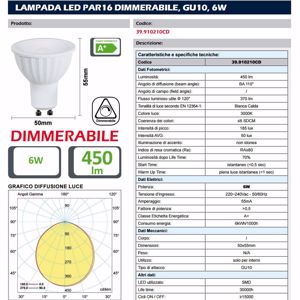Life bulb led gu10 6w 110&deg; 3000k 450lm dimmerable