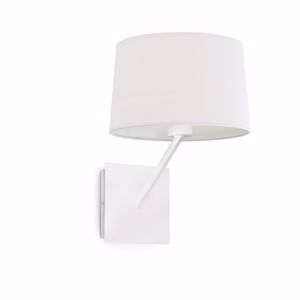 Bedside wall lamp for bedroom modern design white metal and fabric shade