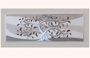 Artitalia tree of life painting brown beige and silver leaf