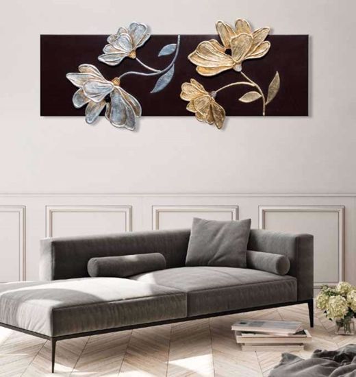 Pintdecor fiori lucenti coffee lacquered canvas with hand-decorated resin elements