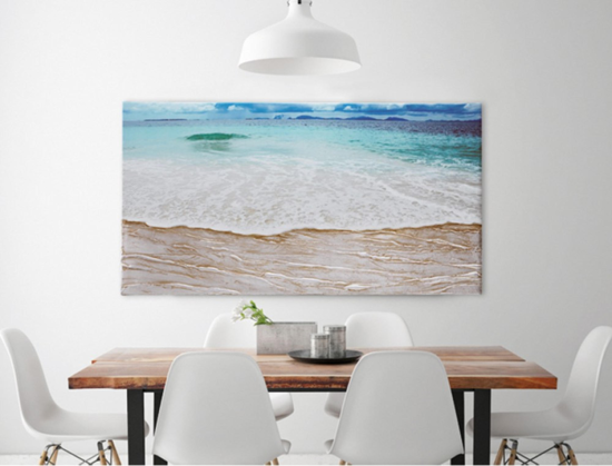 Pintdecor beach wall art hand-decorated embossed canvas with silver foil details