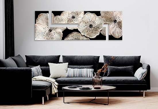 Pintdecor petunia argento big wall art 197x65 hand-decorated with resin and silver foil