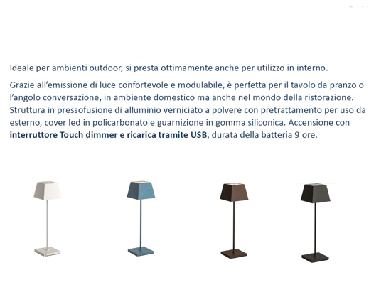 Rossini Siesta LED table lamp for outdoor restaurant white metal 2.2w 2700k 